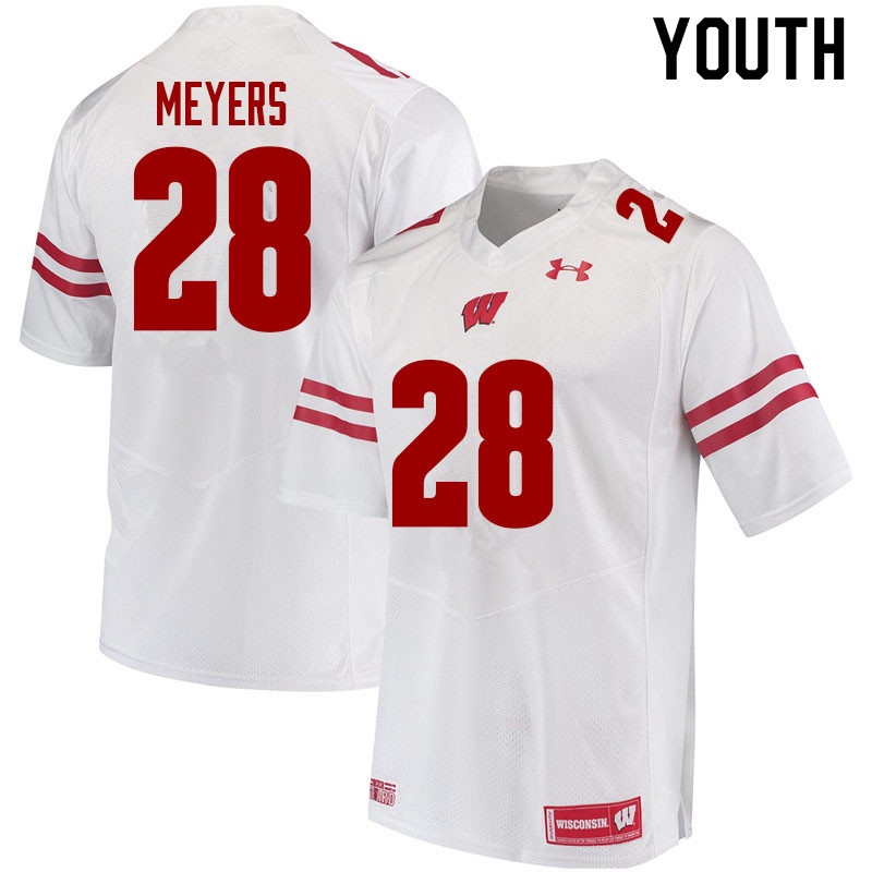 Wisconsin Badgers Youth #28 Gavin Meyers NCAA Under Armour Authentic White College Stitched Football Jersey QD40B47GW